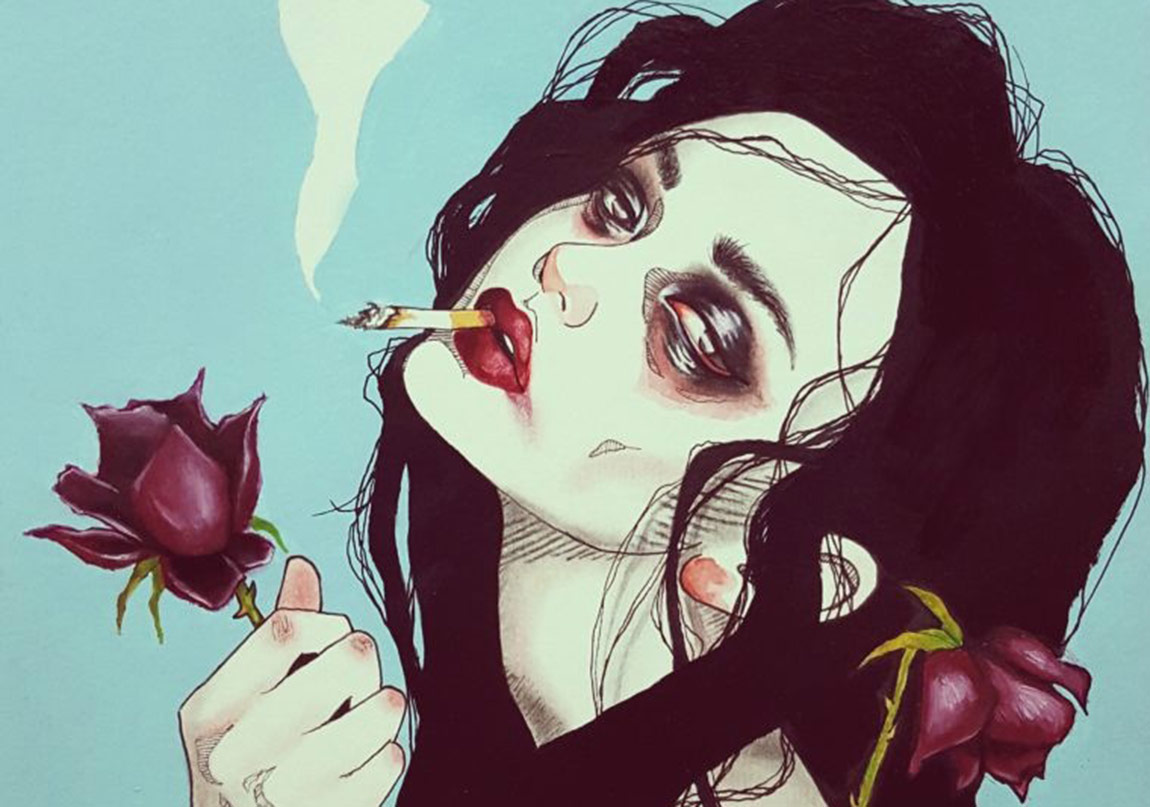 Эйфория депрессия. Девушка с сигаретой арт.