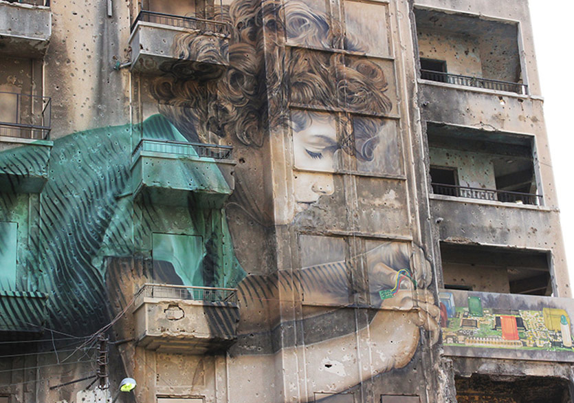 Beyrut’un Savaş Kalıntılarında Bir Duvar Resmi